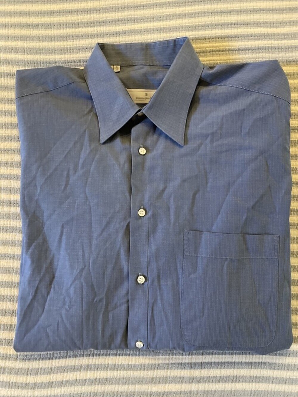 Ermenegildo Zegna Dress Shirt Green Stripe Made In Spain L